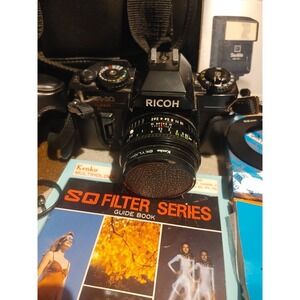 Vintage Ricoh KR-10 Super SLR 35mm Film Camera Photography Bundle Case Bag Flash